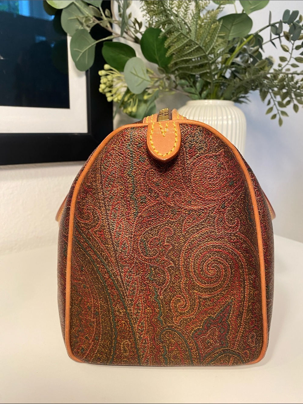Vintage ETRO Milano Red Paisley Boston Bag 25 W/Strap - Picture 6 of 14